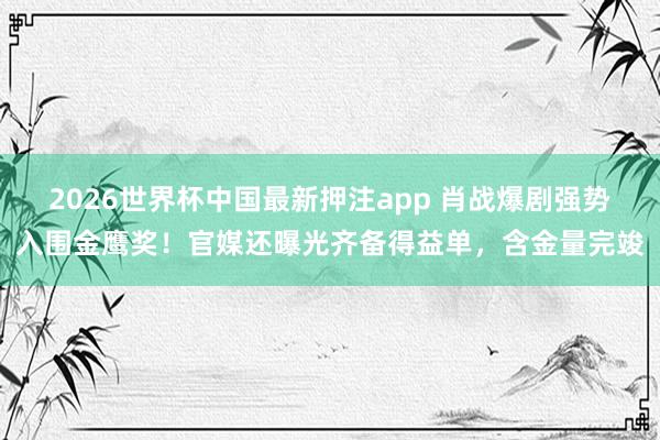 2026世界杯中国最新押注app 肖战爆剧强势入围金鹰奖！官媒还曝光齐备得益单，含金量完竣