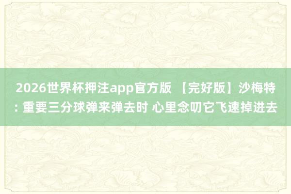 2026世界杯押注app官方版 【完好版】沙梅特: 重要三分球弹来弹去时 心里念叨它飞速掉进去