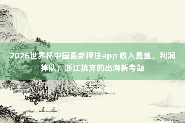 2026世界杯中国最新押注app 收入提速，利润掉队：浙江摈弃的出海新考题