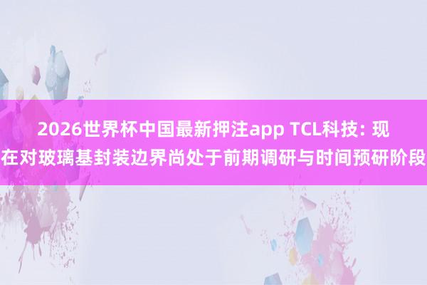 2026世界杯中国最新押注app TCL科技: 现在对玻璃基封装边界尚处于前期调研与时间预研阶段