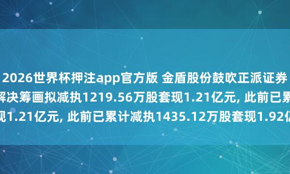 2026世界杯押注app官方版 金盾股份鼓吹正派证券赢策316号定向钞票解决筹画拟减执1219.56万股套现1.21亿元， 此前已累计减执1435.12万股套现1.92亿元
