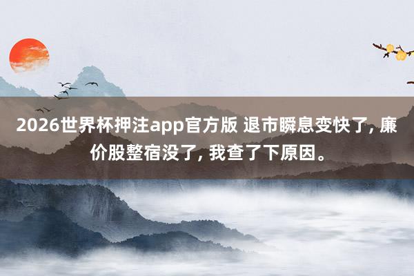 2026世界杯押注app官方版 退市瞬息变快了， 廉价股整宿没了， 我查了下原因。