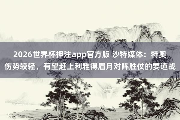 2026世界杯押注app官方版 沙特媒体：特奥伤势较轻，有望赶上利雅得眉月对阵胜仗的要道战