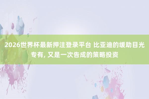 2026世界杯最新押注登录平台 比亚迪的缓助目光专有， 又是一次告成的策略投资