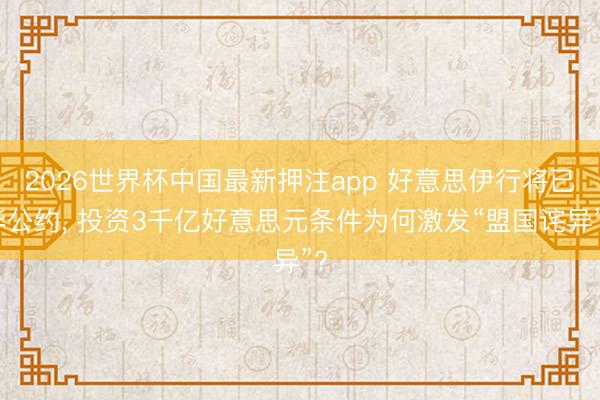 2026世界杯中国最新押注app 好意思伊行将已毕公约， 投资3千亿好意思元条件为何激发“盟国诧异”?