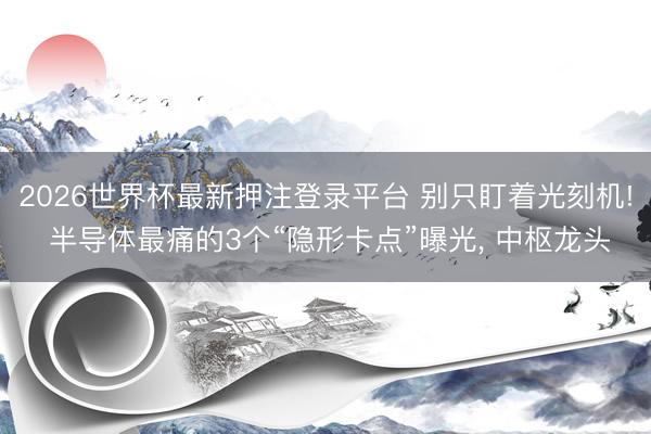 2026世界杯最新押注登录平台 别只盯着光刻机! 半导体最痛的3个“隐形卡点”曝光, 中枢龙头
